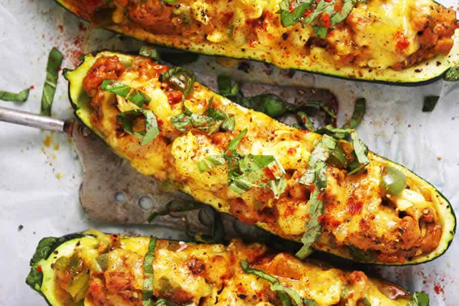 Courgette Farcie aux Tomates et Curry au Thermomix