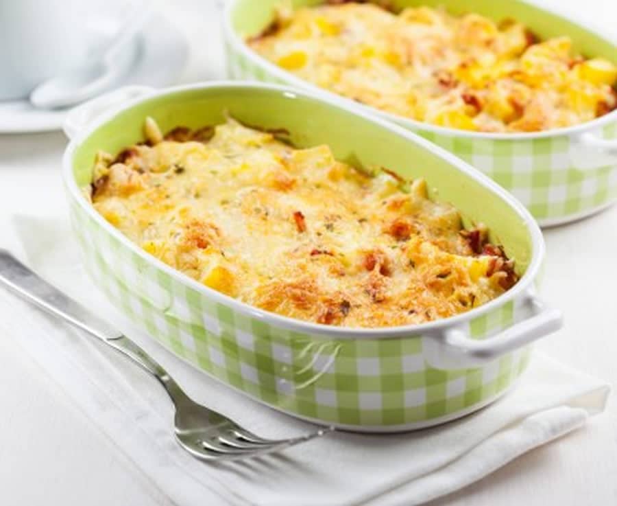 Gratin de pâtes au curry poulet et poireaux au Thermomix