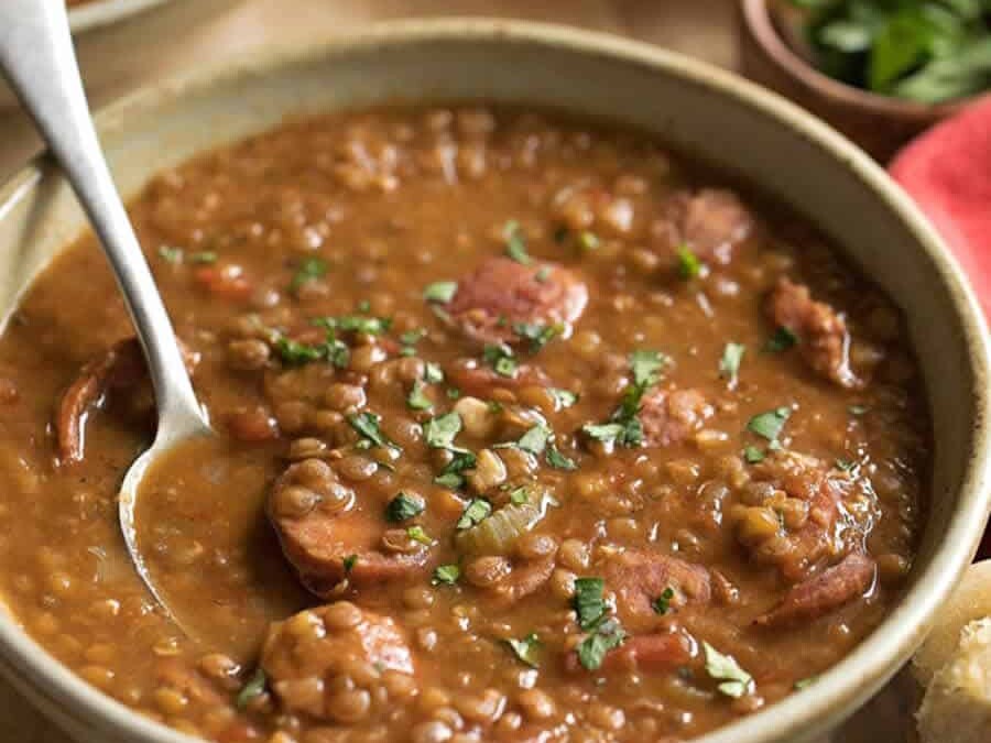 Saucisses aux lentilles vertes au thermomix