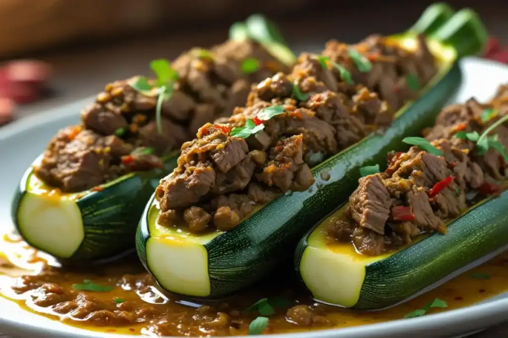 Courgettes farcies à l’orientale (agneau & épices)