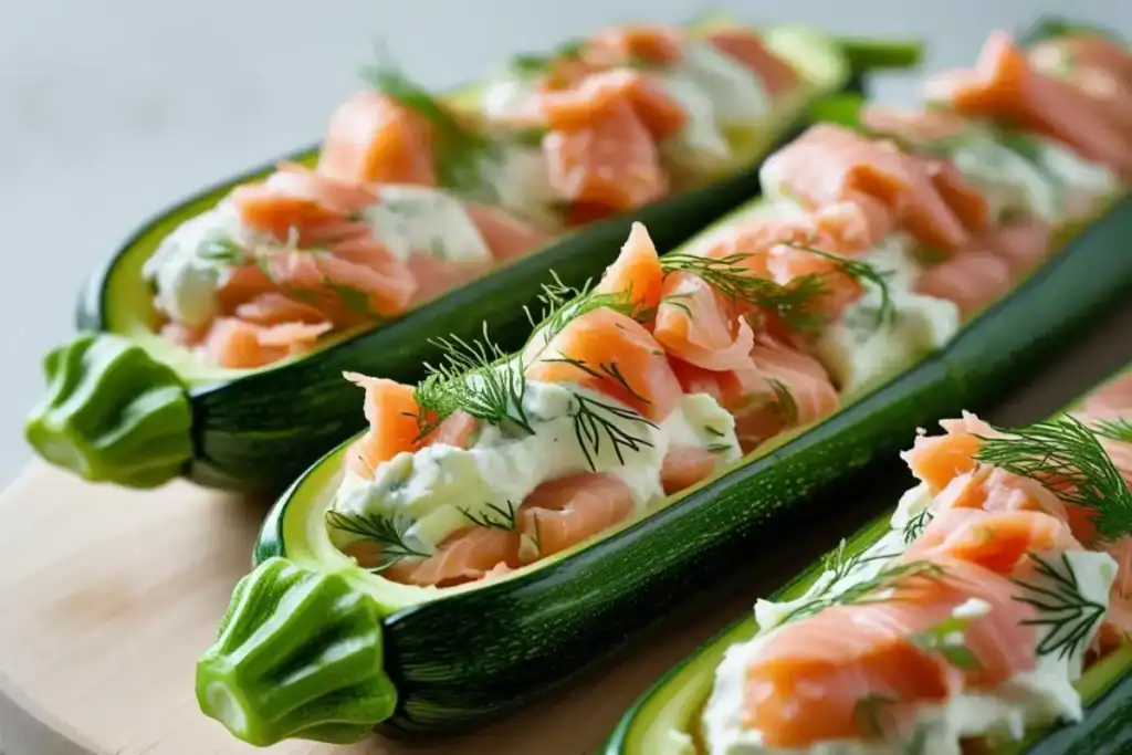 Courgettes farcies au saumon et fromage frais