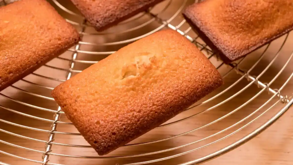 Financiers dorés refroidissant sur une grille