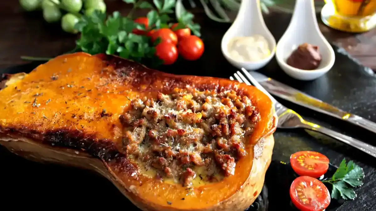 Butternut farci à la viande hachée